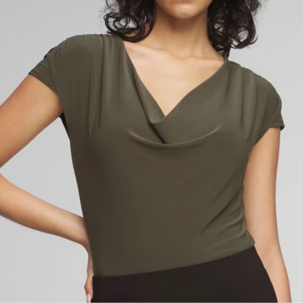 Whbm Matte Jersey Cowl Neck Shell Top Olive Size M